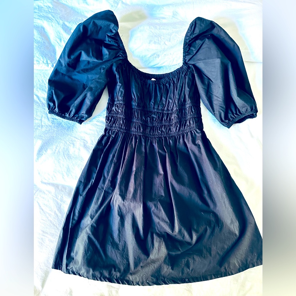 Faithfull the Brand black cotton mini dress with rouched bodice size S